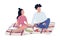 Couple on romantic picnic date semi flat color vector characters