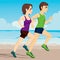 Couple Running On Beach