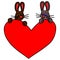Couple of sad rabbits with big red heart