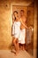 Couple at sauna door