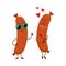 Couple of sausage characters, in sunglasses, thumb up, showing love