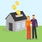 Couple saves money or pays credit loan for family home house vector illustration.