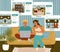 Couple searching house for rent online. Real estate concept vector illustration. Choice of home or apartment by rating