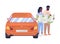 Couple searching route on map semi flat color vector characters