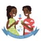 Couple searching for a route to museum or shop with vases. Vector illustration of african boy and girl looking at each