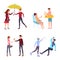 Couple seasonal outdoor activities illustrations set