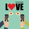 Couple sending love text to each other, mobile phone vectors.