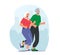 Couple of Senior Characters in Sportswear Run Together, Doing Exercises. Pensioners Outdoors Activity and Sport, Fun