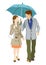 Couple Sharing an Umbrella,front view,Isolated