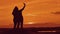 Couple silhouette doing selfie outdoors. Man and girl of best friends taking selfie during sunset. Modern concept of
