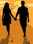 Couple Silhouette holding each other in sunset