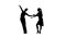 Couple silhouette professional dancing salsa on white background. Slow motion