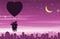 Couple sit on swing that float by heart shape balloon above the city,concept art mean love make people happy like fly in sky