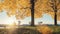 Couple sits on a bench at the rhine shore in cologne at autumn