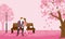 Couple sitting on a Bench Pink color