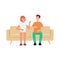 Couple sitting on couch and laughing cartoon style