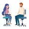Couple with sitting in office chair avatar character