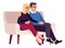 Couple sitting on sofa and embracing semi flat RGB color vector illustration