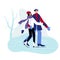 Couple is Skating together on Ice Rink. A men and women are Dancing on Ice, man hugs his partner and she feels safe