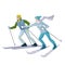 Couple skiers skiing in the snow. Vector characters.