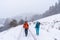 Couple of skiers walking on a snowy road of Gipuzkoa\\\'s mount Aizkorri