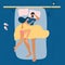 Couple sleep together. Top view. Sleeping Pose. Healthy sleeping on bed, comfort mattress and pillow. Vector illustratio