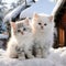 A couple of small cute kitten smiley face snowy village Generative AI