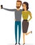 Couple with smartphone posing for joint photo. People with mobile phone camera take selfies together