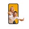 Couple In Smartphone Screen Gesturing Thumbs Up Over White Background