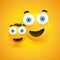 Couple of Smiling Emoji - Friends, Father and Son - Simple Happy Emoticons with Pop Out Eyes on Yellow Background