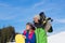 Couple With Snowboard And Ski Resort Snow Winter Mountain Smiling Man Woman