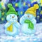 Couple of snowmen celebrating Christmas