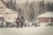 Couple on a snowmobile in the woods