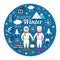 Couple in Snowsuit with Winter Icons Label