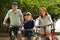 Couple with son on bicycles