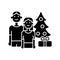 Couple spending Christmas together black glyph icon