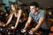 Couple in a spinning class wearing sportswear