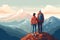 couple stand on cliff on mountain view AI generated