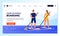 Couple standing on paddle boards. Vector illustration. Summer outdoor fitness, leisure activities and sport lifestyle