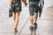 Couple on the street under the rain