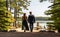 A couple strolling in the garden of Versailles France