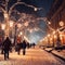 Couple strolling at night with Christmas decorations, Generative AI