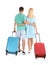 Couple with suitcases on white background