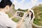 Couple take picture in china great wall