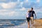 Couple take a walk at German north sea beach