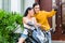 Couple taking selfie with motorcycle