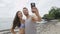 Couple taking selfie after running workout fitness