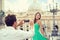 Couple taking smartphone picture at Vatican, Italy