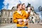 Couple taking walk at Semperoper in Dresden