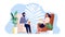 Couple talking. Family home time. Man and woman sitting on armchairs with drinks vector illustration